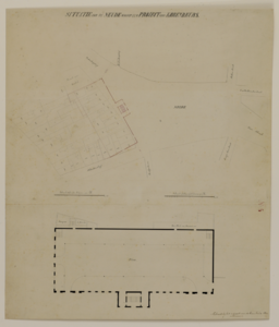 216559 Plattegrond van het ontwerp voor een korenbeurs aan de westzijde van de Neude, gelegen tusen de Vinkenburgstraat ...